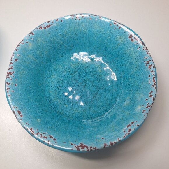 Pier‎ 1 Imports Carmelo Melamine Cereal Bowls Teal Blue Crackle Rustic Aqua Set - Picture 2 of 6